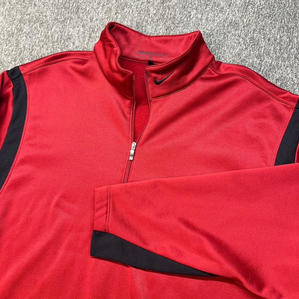 VTG‎ Nike Golf Mens Therma-FIT 1/4 Zip Pullover Red Black Fleece XL 381259-651